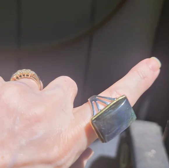 Laboradite 13k square pillow sterling & gold ring sz 8.5 - Picture 3 of 9